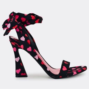 Nine West Satin Black, Red and Pink Heart Tie Heels